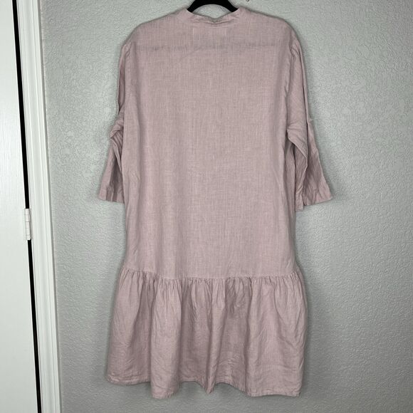 CROWN LINEN DESIGNS Size L SHIRT DRESS 100% Linen Made in Ukraine Mauve Pink - Picture 3 of 5